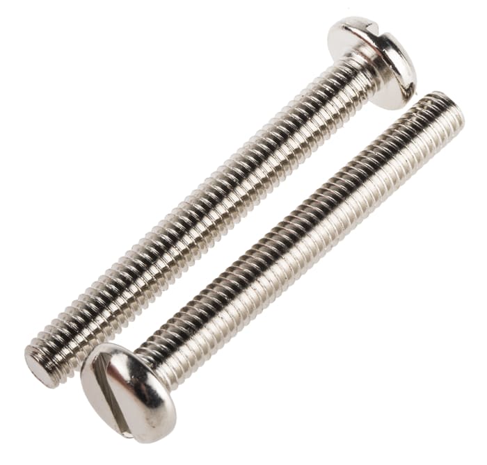 Tornillo de cabeza alomada con huella ranurada RS PRO M6 x 50mm, paso de rosca 1mm, de Latón chapado en níquel