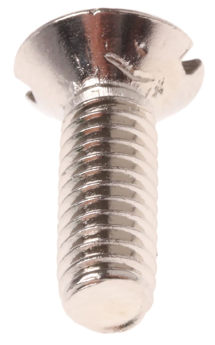 Tornillo de cabeza avellanada con huella ranurada RS PRO M4 x 12.0mm, paso de rosca 0.70mm, de Latón chapado en níquel