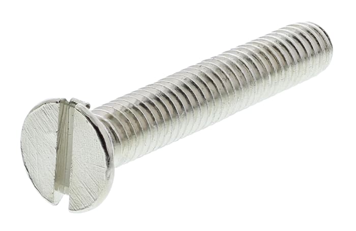 Tornillo de cabeza avellanada con huella ranurada RS PRO M4 x 25.0mm, paso de rosca 0.70mm, de Latón chapado en níquel