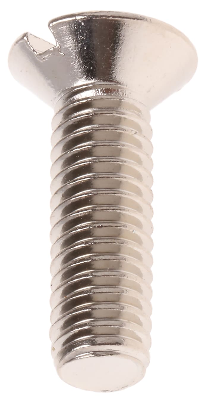 Tornillo de cabeza avellanada con huella ranurada RS PRO M6 x 20mm, paso de rosca 1mm, de Latón chapado en níquel