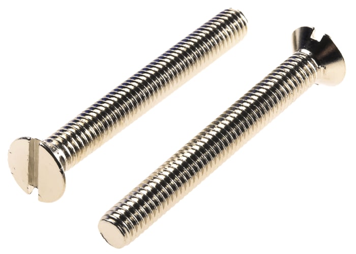 Tornillo de cabeza avellanada con huella ranurada RS PRO M6 x 50mm, paso de rosca 1mm, de Latón chapado en níquel