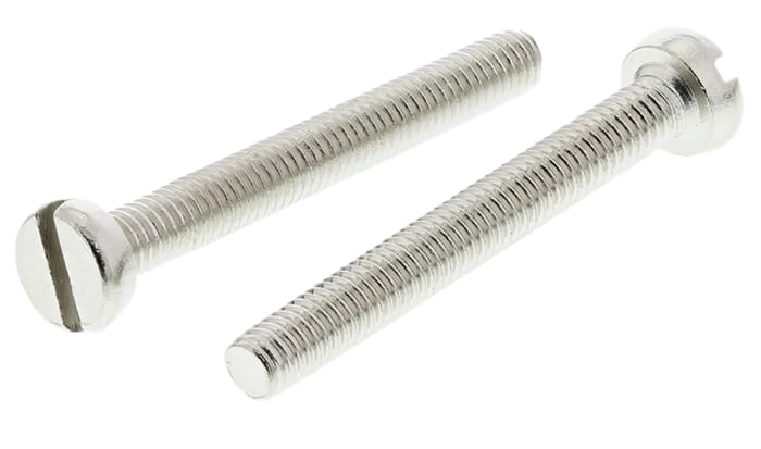 Tornillo de cabeza cilíndrica con huella ranurada RS PRO M3 x 25.0mm, paso de rosca 0.50mm, de Latón chapado en níquel