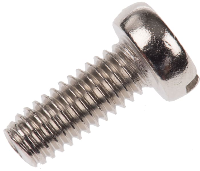 Tornillo de cabeza cilíndrica con huella ranurada RS PRO M4 x 10.0mm, paso de rosca 0.70mm, de Latón chapado en níquel