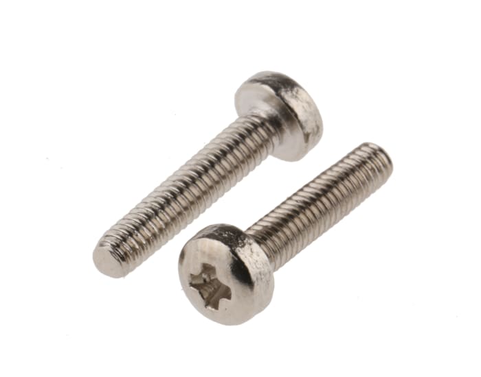 Tornillo de cabeza alomada con huella Pozi RS PRO M2.5 x 12.0mm, paso de rosca 0.45mm, de Latón chapado en níquel