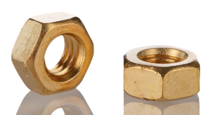 RS PRO, Plain Brass Hex Nut, DIN 934, M6