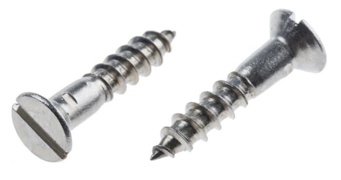 RS PRO Slot Countersunk Stainless Steel Wood Screw, A2 304, No. 10 Thread, 25mm Length