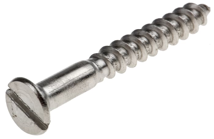 RS PRO Slot Countersunk Stainless Steel Wood Screw, A2 304, No. 10 Thread, 40mm Length