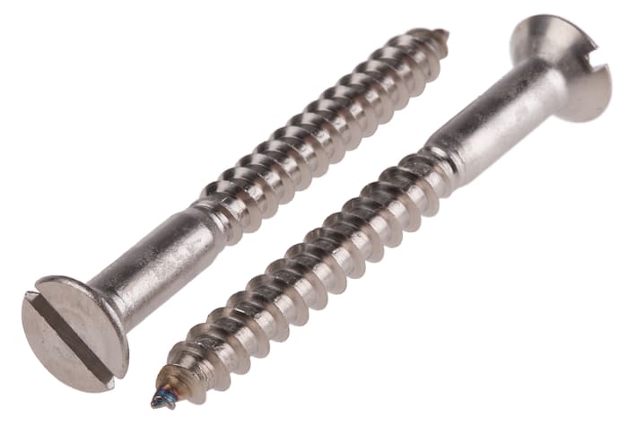 RS PRO Slot Countersunk Stainless Steel Wood Screw, A2 304, No. 10 Thread, 50mm Length