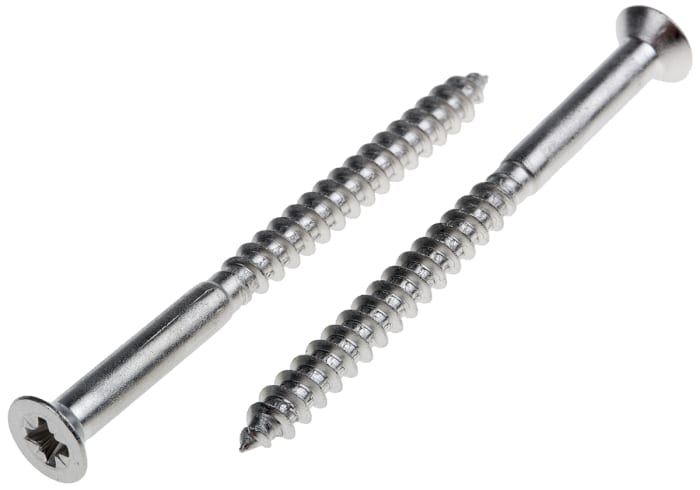 RS PRO Pozidriv Countersunk Stainless Steel Wood Screw, A2 304, 5mm Thread, 65mm Length