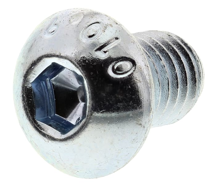 RS PRO Bright Zinc Plated Steel Hex Socket Button Screw, ISO 7380, M8 x 12mm