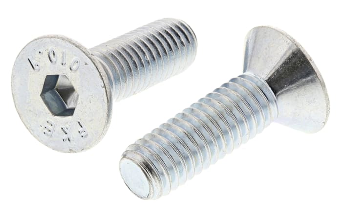 RS PRO Bright Zinc Plated Steel Hex Socket Countersunk Screw, DIN 7991, M6 x 20mm