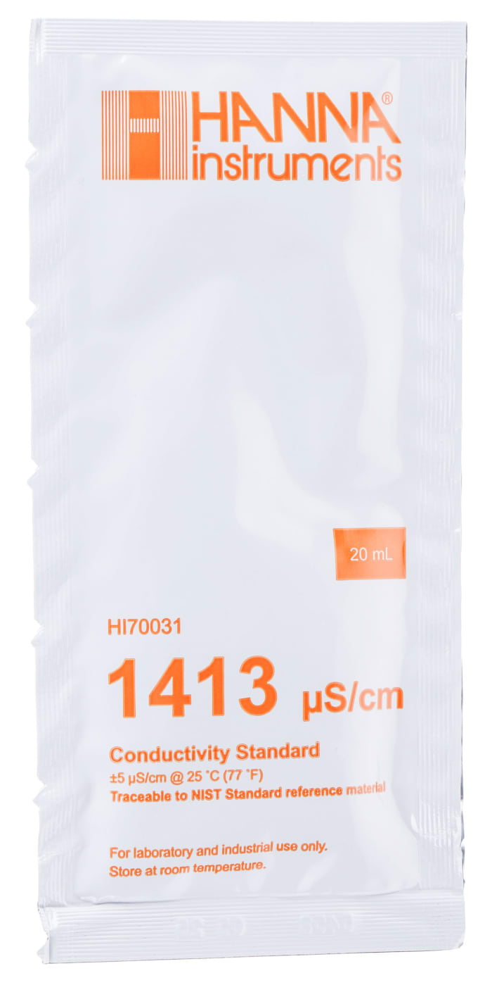 Solución tampón de conductividad Hanna Instruments HI70031P, Sobrecito de 20ml, 1413μS/cm