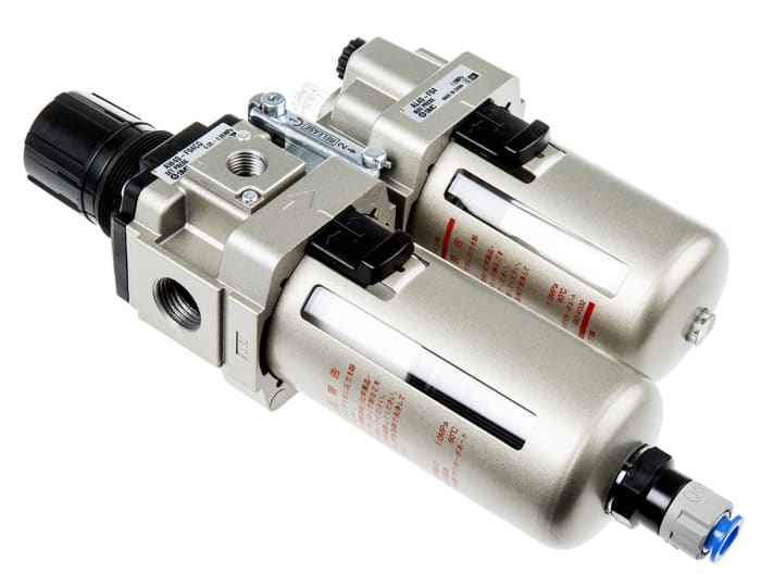 SMC G 1/2 FRL, Automatic Drain, 5μm Filtration Size - With Pressure Gauge