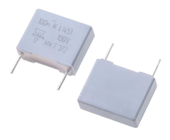 Vishay MKT 372, MKT372 Polyester Film Capacitor, 63 V ac, 100 V dc, ±10%, 100nF, Through Hole