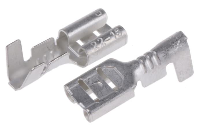 RS PRO Uninsulated Female Spade Connector, Open barrel, 4.8 x 0.8mm Tab Size, 0.3mm² to 1.25mm²