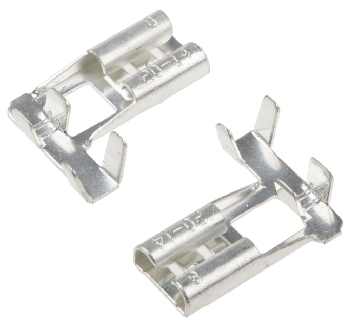RS PRO Grey Uninsulated Female Spade Connector, Open barrel, 6.35 x 0.8mm Tab Size, 0.75mm² to 2mm²