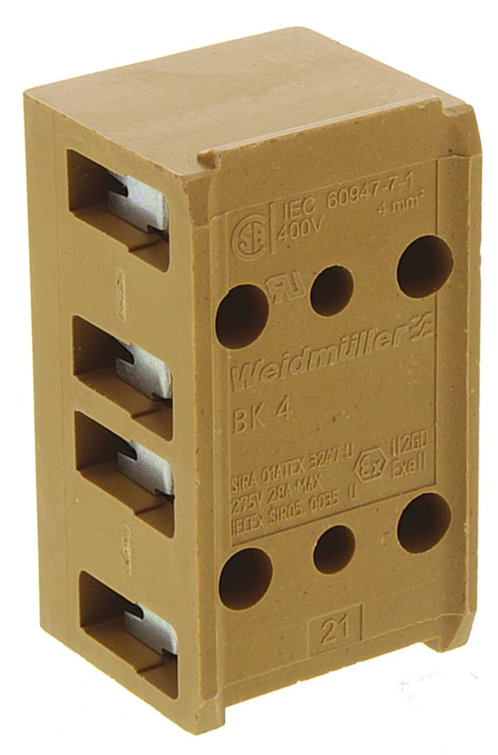 Weidmuller SAK Series Non-Fused Terminal Block, 4-Way, 32A, 22 → 12 AWG Wire, Screw Termination