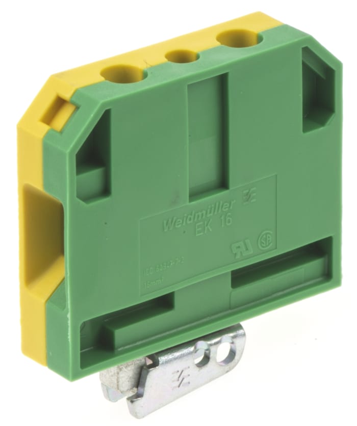 Weidmuller 2-Way EK 16 Earth Terminal Block, 10 → 6 AWG Wire, Screw Down, Nylon Housing, ATEX