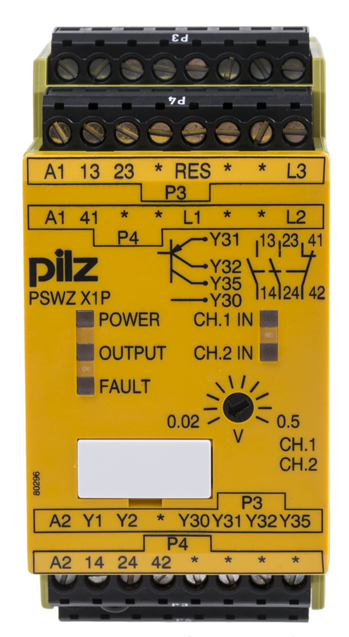 Pilz PNOZ X PSWZ X1P Speed/Standstill Monitoring Safety Relay, 24 → 240V ac/dc, Single/Dual-Channel, 2 Safety