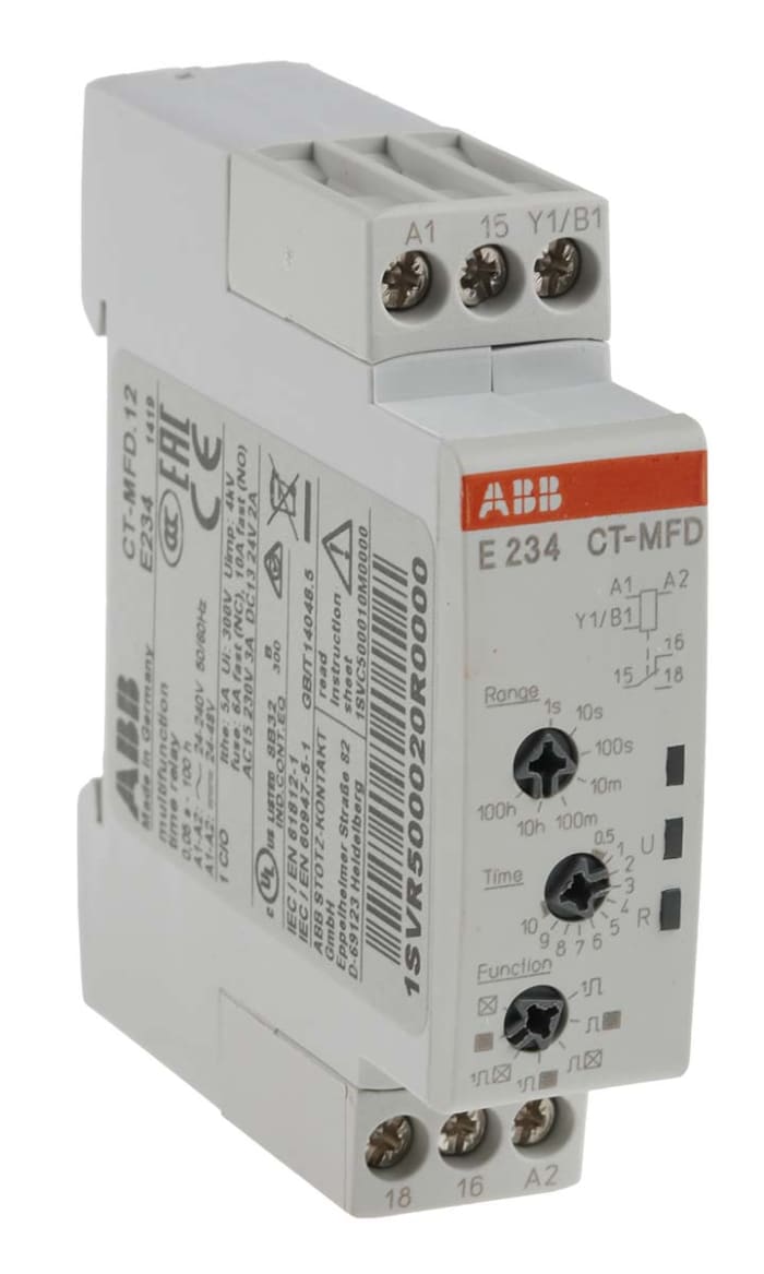 ABB DIN Rail Mount Timer Relay, 24 → 240 V ac, 24 → 48V dc, 1-Contact, 0.05 s → 100h, SPDT