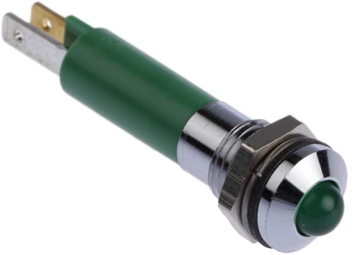 CML Innovative Technologies Green Panel Mount Indicator, 24V, 8mm Mounting Hole Size, Solder Tab Termination, IP67