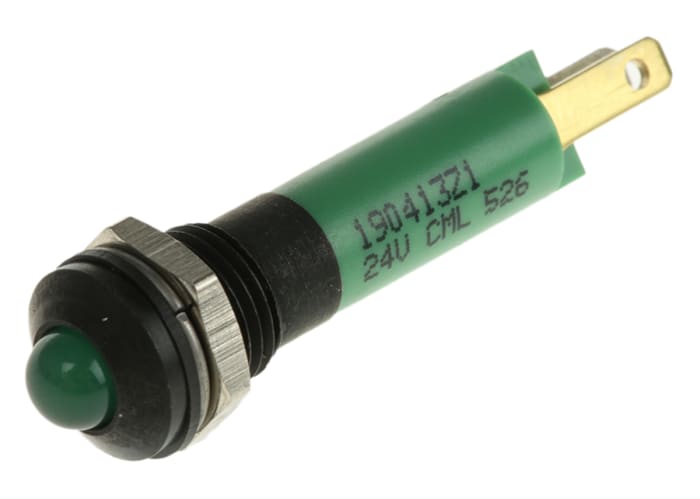 CML Innovative Technologies, Green Panel Mount Indicator, Solder Tab Termination 24V, IP67, 8 mm