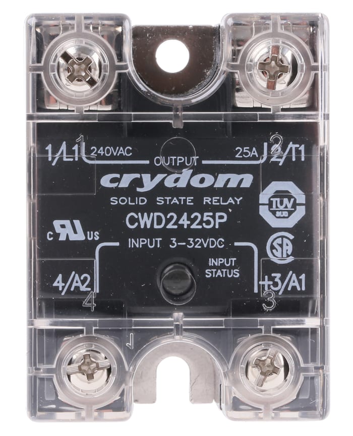 Sensata Crydom CW24 Series Solid State Relay, 25 A rms Load, Panel Mount, 280 V rms Load, 32 V Control