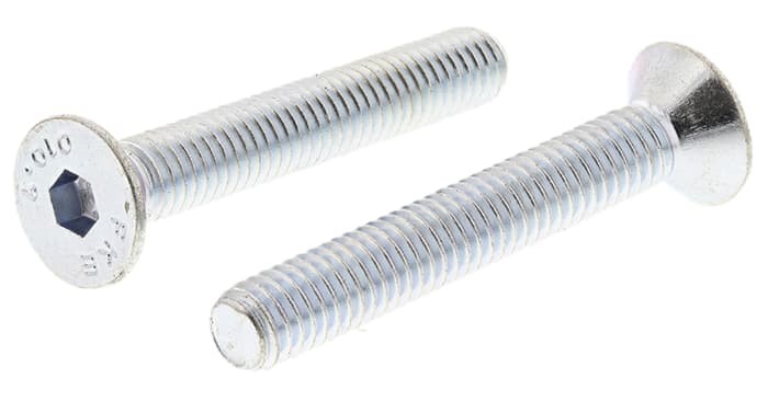RS PRO Bright Zinc Plated Steel Hex Socket Countersunk Screw, DIN 7991, M6 x 40mm