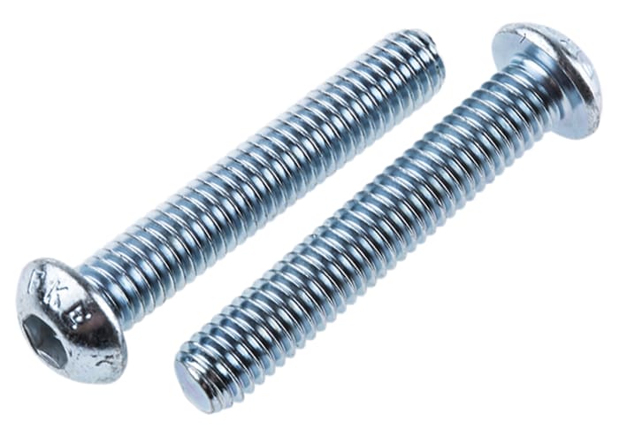 RS PRO Bright Zinc Plated Steel Hex Socket Button Screw, ISO 7380, M6 x 35mm