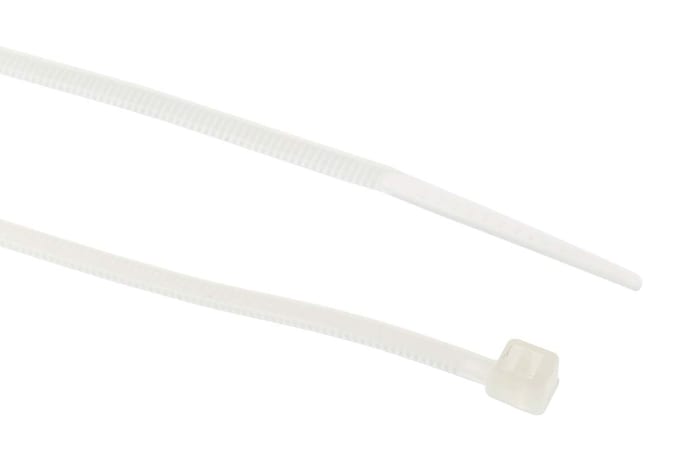 RS PRO Cable Tie, 100mm x 2.5mm, Natural Nylon, Pk-1000