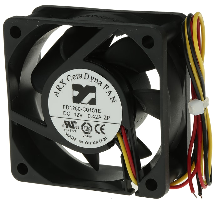 Axiální ventilátor, řada: CeraDyna DC, 60 x 60 x 25mm, průtok vzduchu: 33.35m³/h 2.76W 12 V DC