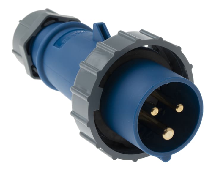 Conector de potencia industrial Macho, Formato 3P, Orientación Recto, AM-TOP, Azul, 230 V, 16A, IP67