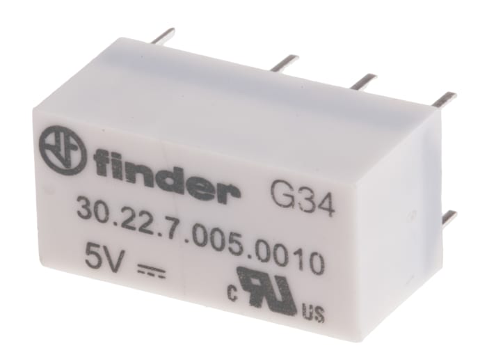 Finder PCB Mount Signal Relay, 5V dc Coil, 2A Switching Current, DPDT