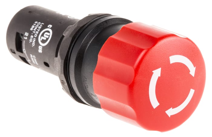 ABB 1SFA Series Twist Release Emergency Stop Push Button, Panel Mount, 22.5mm Cutout, SPDT, IP66, IP67, IP69K