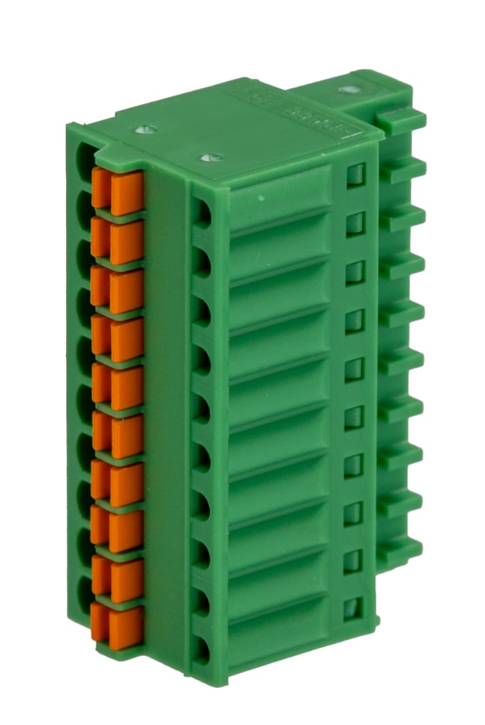 Phoenix Contact, 2.5mm Pitch, FK-MC 0.5/10-ST-2.5, 10 Way, , Pluggable Terminal Block, Plug, Cable Mount, Spring Cage