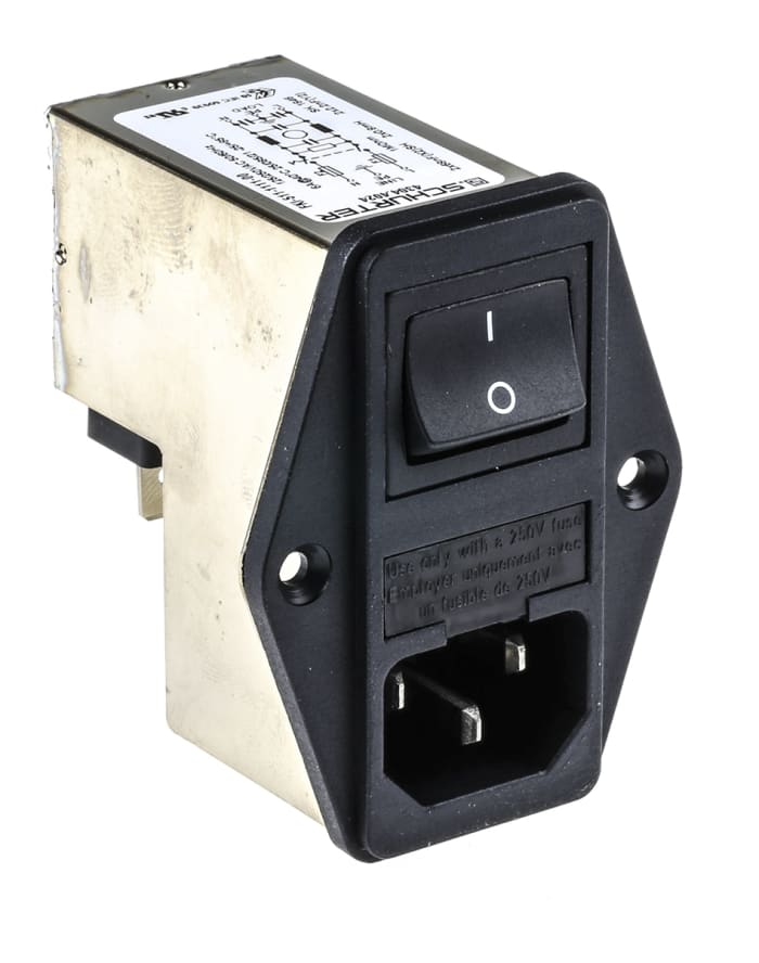 Schurter 6A, 250 V ac Male Panel Mount Filtered IEC Connector 2 Pole 4304.4024, Solder 2 Fuse