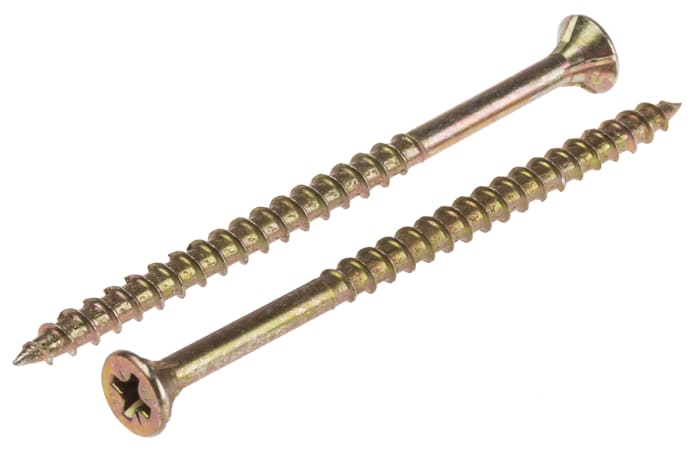 ULTI-MATE Pozisquare Countersunk Steel Wood Screw, Yellow Passivated, Zinc Plated, 4mm Thread, 70mm Length