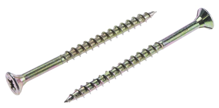 ULTI-MATE Pozisquare Countersunk Steel Wood Screw, Yellow Passivated, Zinc Plated, 5mm Thread, 70mm Length