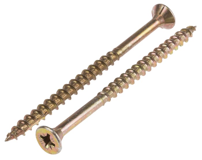 ULTI-MATE Pozisquare Countersunk Steel Wood Screw, Yellow Passivated, Zinc Plated, 5mm Thread, 80mm Length