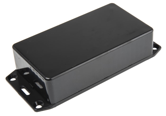 Hammond 1591 Series Black Flame Retardant ABS Enclosure, IP54, Flanged, Black Lid, 112 x 62 x 27mm