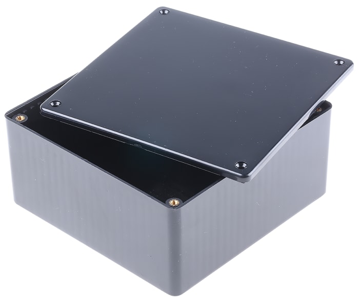 Hammond 1591 Series Black Flame Retardant ABS Enclosure, IP54, Black Lid, 120 x 120 x 59mm