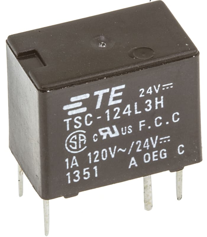 TE Connectivity PCB Mount Signal Relay, 24V dc Coil, 1A Switching Current, DPDT