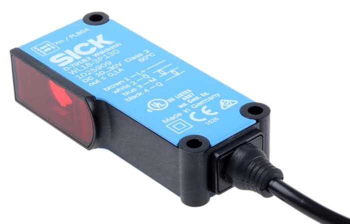 Fotocélula rectangular Sick, Sistema Reflex, alcance 7 m, salida PNP, Cable de 4 hilos de 2 m, IP65, IP67
