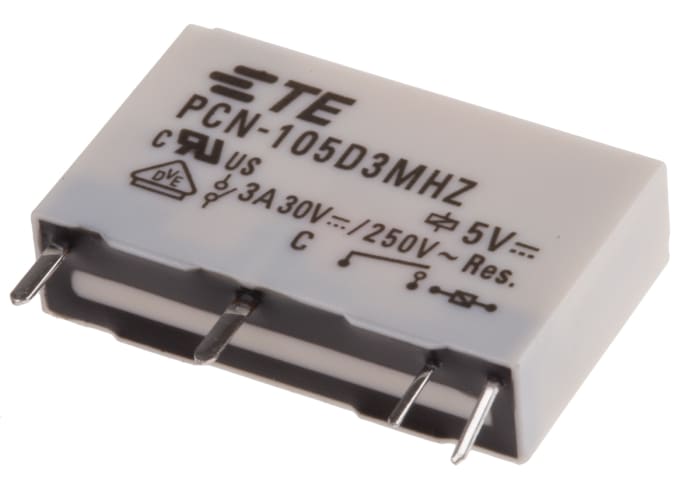 TE Connectivity PCB Mount Power Relay, 5V dc Coil, 3A Switching Current, SPST