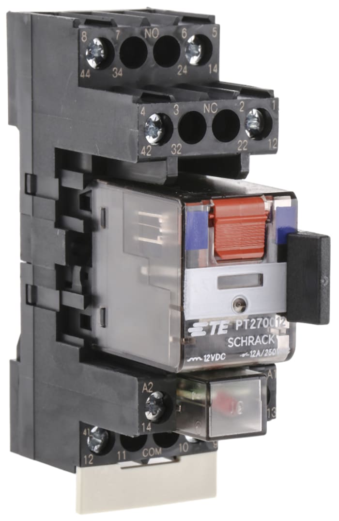 Relais de puissance TE Connectivity PT, 2 RT, bobine 12V c.c. Rail DIN