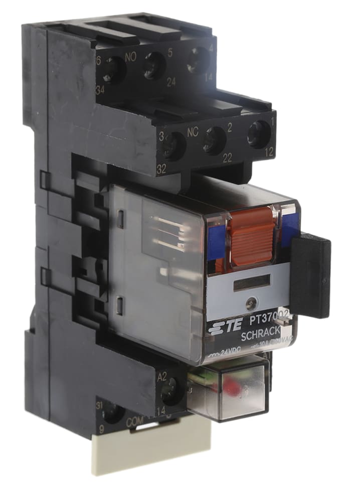 TE Connectivity DIN Rail Power Relay, 24V dc Coil, 10A Switching Current, 3PDT