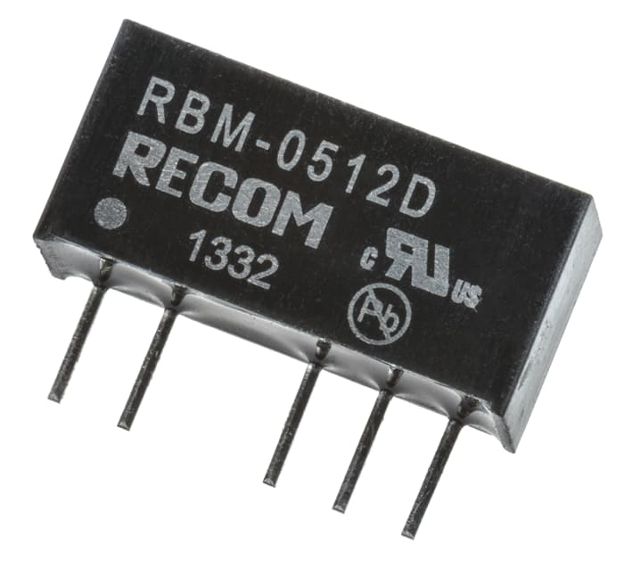 Recom RBM DC-DC Converter, ±12V dc/ ±41mA Output, 4.5 → 5.5 V dc Input, 1W, Through Hole, +85°C Max Temp -40°C