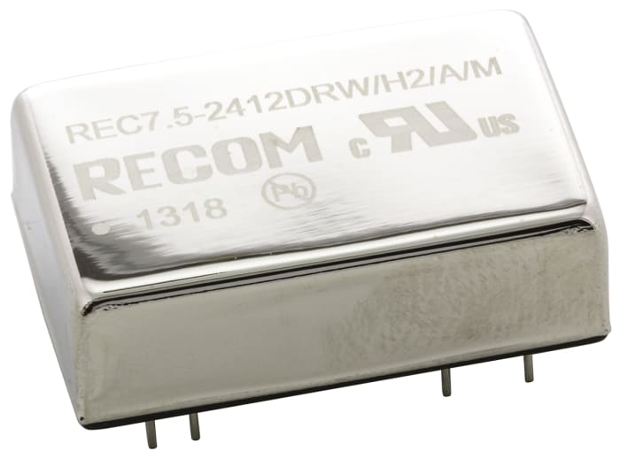 Recom Isolated DC-DC Converter, ±12V dc/ ±312mA Output, 18 → 36 V dc Input, 7.5W, Through Hole, +71°C Max Temp
