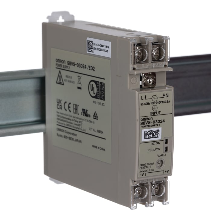 Omron S8VS Switched Mode DIN Rail Power Supply, 85 → 264V ac ac Input, 24V dc dc Output, 1.3A Output, 30W
