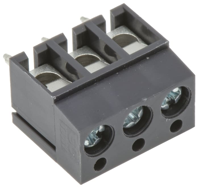 Svorková lišta PCB, rozteč: 5mm, počet řad: 1, počet kontaktů: 3, orientace těla: Rovný, Průchozí otvor, Šedá